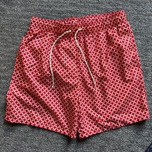 Goodfellow & Co Red & Coral Drawstring Elastic Waist Swim Trunks Mens Medium 7”